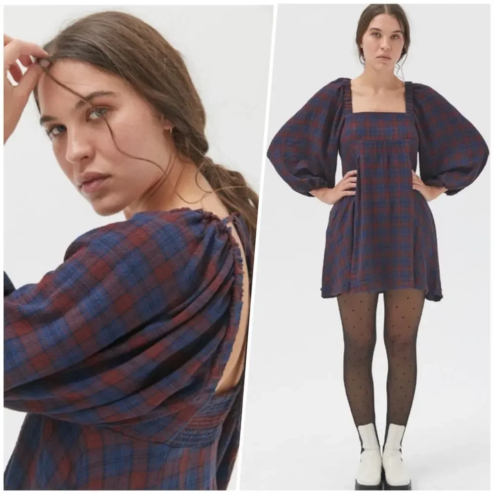 Urban Outfitters Blue and Rust Plaid Mini Dress